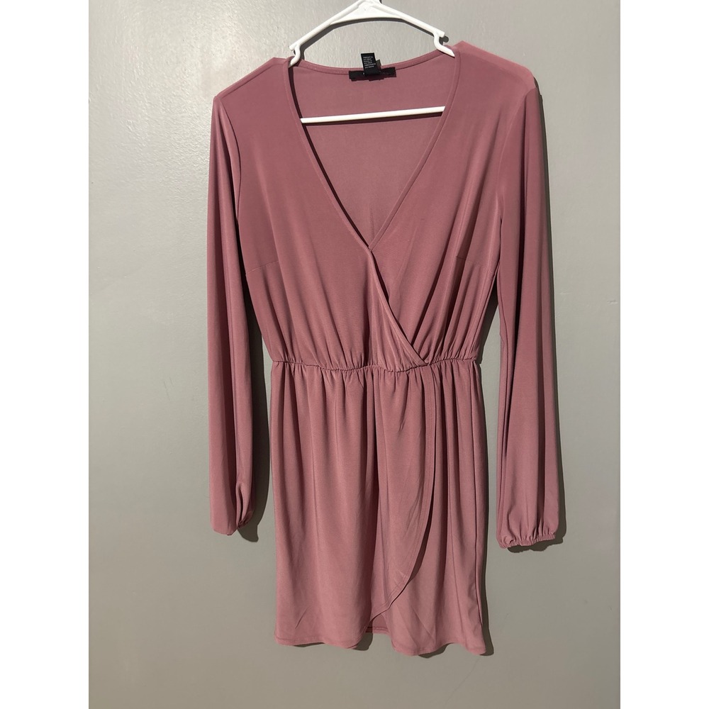 Forever 21 Mauve Pink Long Sleeve V-Neck Wrap Mini Dress Small